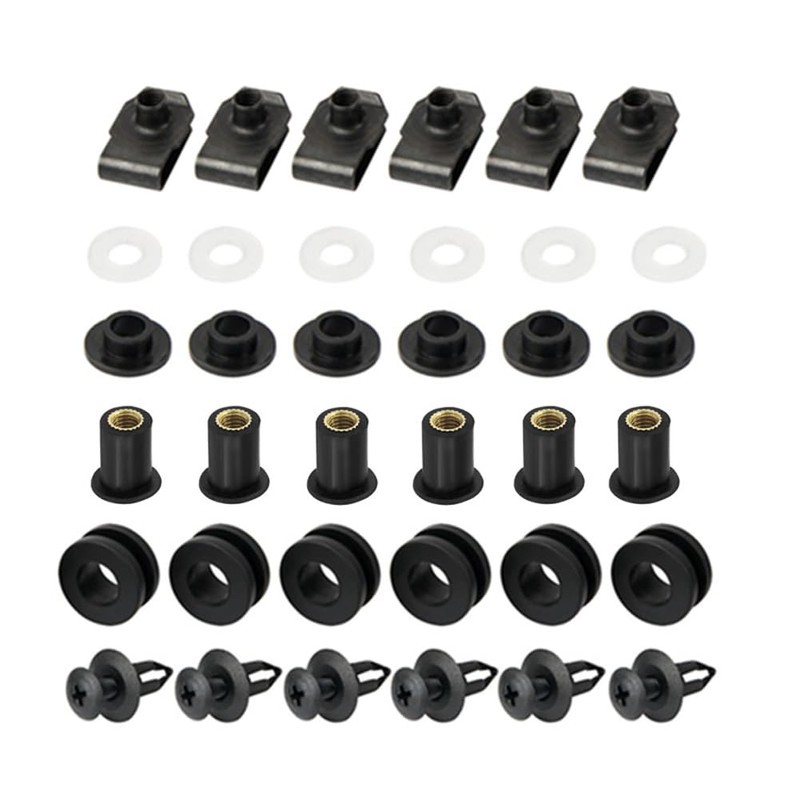 Possbay Motorcycle Fairing Bolt Kit, Stainless Steel + Plastic, Silver