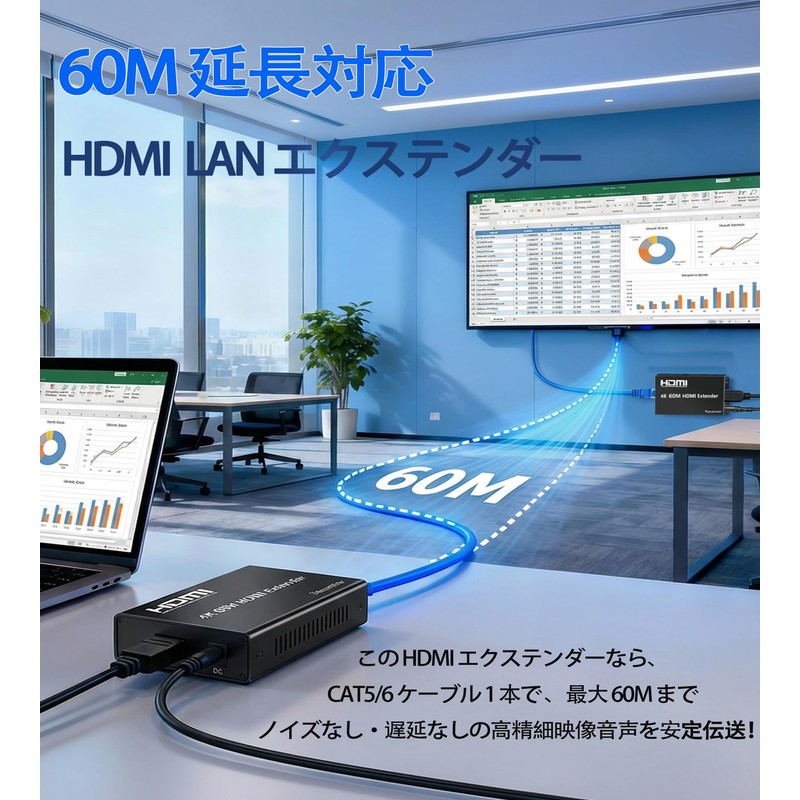4K HDMI Wired LAN Extender, 166.0 ft (60 m) Extender,