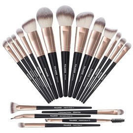 Brochas de Maquillaje MAANGE 18 Piezas Set de Brochas para Maquillaje Profesional Juego de Brochas Kabuki Sintético Premium Sombra de Ojos en Polvo para Base de Maquillaje (Oro negro)