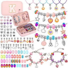 Girls Charm Bracelet Making Kit with Jewelry Case for Kids Charm Pendant Bracelet Kit Jewelry Making DIY Art & Craft Kit for Kids Age 8-12 Birthday Gifts Valentine Christmas
