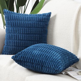 MADIZZ Pack of 2 Boho Striped Corduroy Throw Pillow Covers 24x24 Inch Blue Soft Decorative Cushion Cover for Sofa Bedroom Pillow Shell