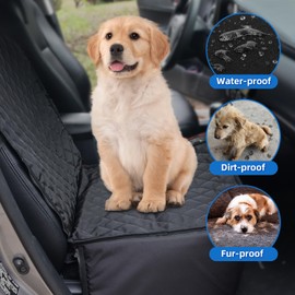 Dog Car Seat Cover for Front Seat, Deluxe 2-in-1 Dog Seat Cover with Side Flaps, Waterproof Nonslip Scratchproof Pet Bucket Seat Cover with Safety Belt, Fits Most Cars, Trucks, SUVs, Jeep(Black)