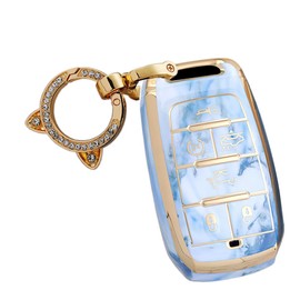 ontto Key Shell Car Key Case Marble Pattern Key Housing Smart Remote Key Cover Fit for Dodge RAM 1500 2500 3500 4500 5500 Accessories,Key Fob Glove with Keychain Blue