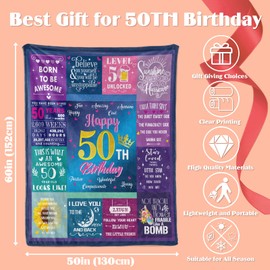 Xinvery 50th Birthday Gifts Blanket for Her, 50th Birthday Decorations Blanket for Women Men 50 Year Old Birthday Gifts Ideas for Sister Friend Wife Husband Throw Blankets 50" x 60"