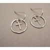 1" Lightweight Cross Charm Dangle Hammered Argentium Sterling Silver Hoop