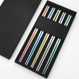 MAXCOOK Pure Titanium Chopsticks Reusable Ice Flower design Multicolor Chop sticks 5 Pairs Set Upscale Tableware Dishwasher Safe Light Durable Palillos Chinos as Gift