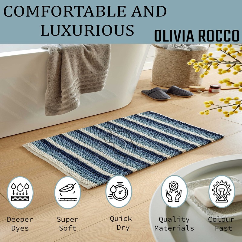 Olivia Rocco Padstow Stripe Bathmat Comfort To Your Bathroom Super
