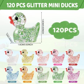 120 Pcs Glitter Mini Ducks Tiny Plastic Duck Little Resin Ducks for Dollhouse Decor Micro Landscape Aquarium Decors Fairy Garden Accessories
