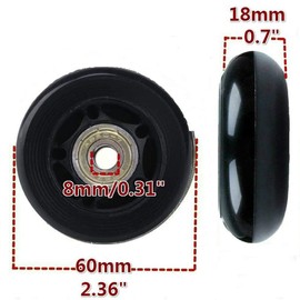 LOTOWELZON 2pcs Luggage Suitcase Replacement Wheels, 60mm Rubber Inline Roller Skate Wheels with 8mm(0.31") ABEC-7 608ZZ Bearings Repair Kits (Black, OD60xW18mm/2.36" x0.7)