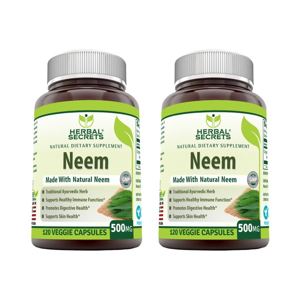 Herbal Secrets Neem Supplement (Non-GMO) Promotes Blood Purification , Promotes Healthy Immunity and Promotes Health Skin* (500mg Veggie Capsules, 120 Count (2 Pack))