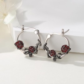 Flower Huggie Earrings for Women 925 Sterling Silver Rose Flower Hoops Hoop Earrings Hoop Earrings Jewellery Unique Flower Hoop Earrings for Women Teenager Girls, Sterling Silver