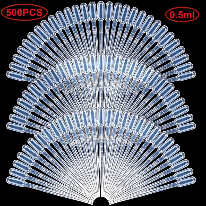 500 Pezzi 0,5ml Plastica Pipette Trasferimento,Pipette Graduate,Squeeze Trasferimento Pipette,pipette monouso,per