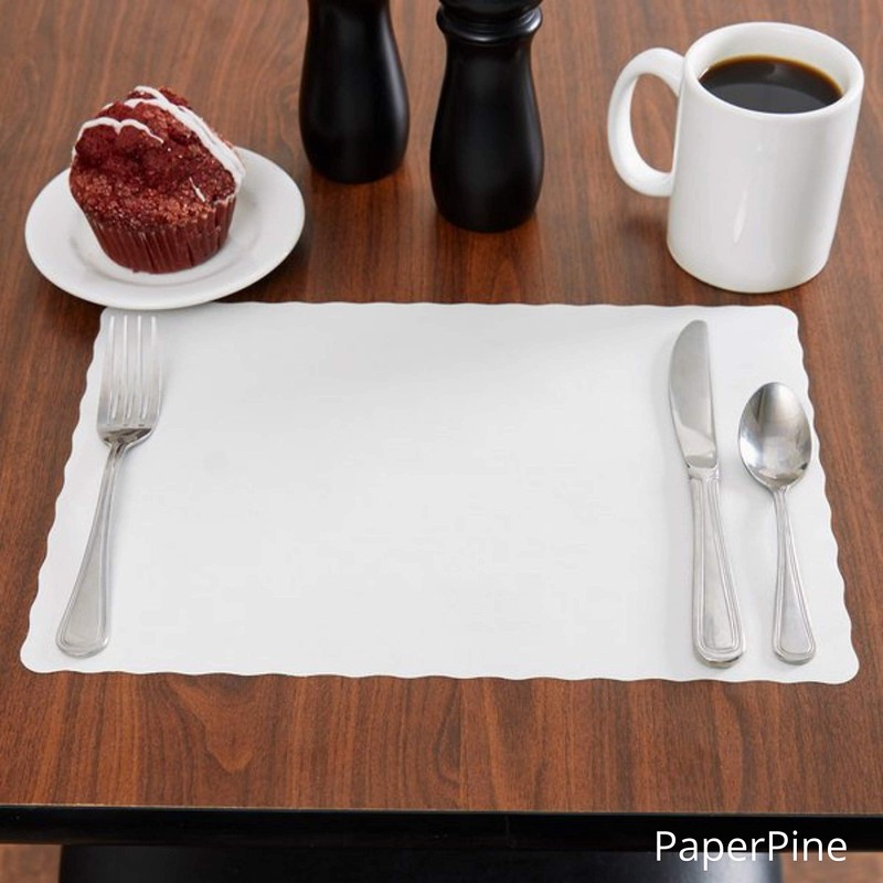 Disposable Paper Placemats – Premium, 50 Pack of White Scalloped