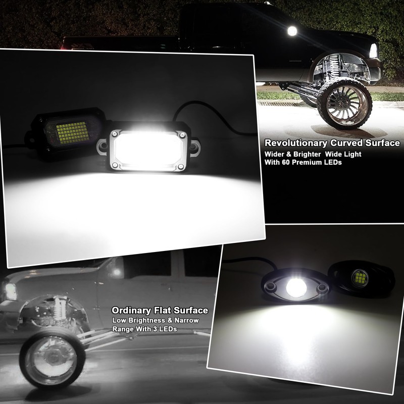 ALIGZ 8PCS 6500K Pure White Rock Lights, 60-LED 1800LM Super