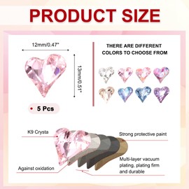 MECCANIXITY 5 Pcs 3D Heart Pink Nail Rhinestones 12x13mm K9 Glass Crystal Rhinestones Pointed Back Crooked Heart Gems for Nail Charm Art DIY Craft