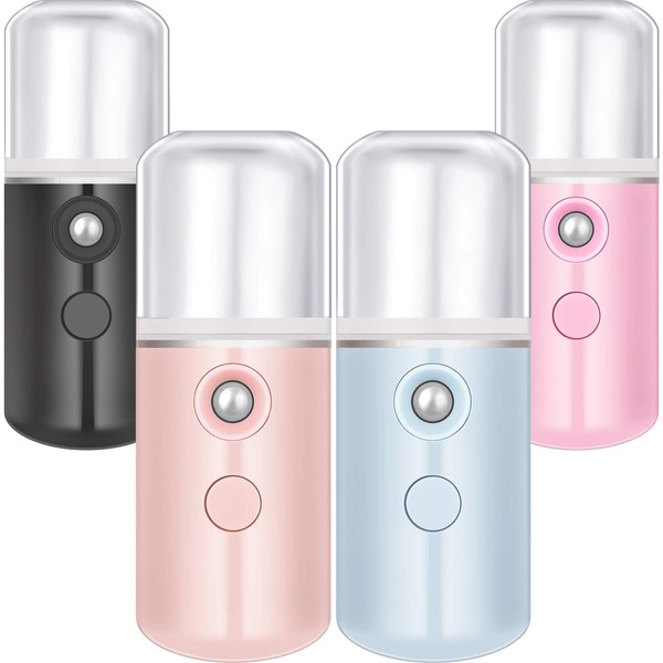 4 Pieces Nano Facial Mister Handy Nano Mist Sprayer 30ml Visual Water Tank Portable Face Steamer Mini USB Nano Mister for Lash Extensions, Skin Care, Makeup (Black, Blue, Light Pink, Pink)