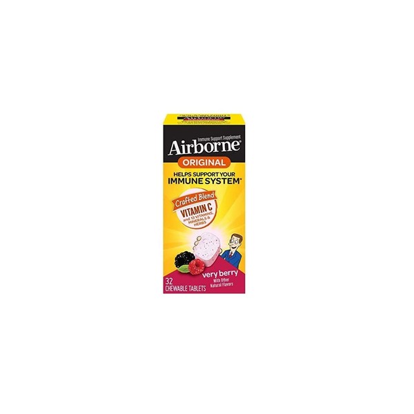 Airborne Chewable Vitamin C 1000mg Immune Support Supplement Tablets, Berry, 32 ct (Pack of 6)
