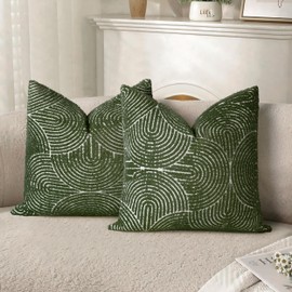 AELS Boho Decorative Textured Throw Pillow Covers 16x16, Modern Mid Century Rainbow Tufted Pillow Case, Farmhouse Rustic Geometric Woven Cushion Case for Bed Couch Sofa, Olive Green