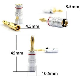 AMIUKON 24K Gold Plated Banana Plug Speaker Cable Connector Aluminum Metal Shell 12AWG-18AWG Gauge Size 4mm (Set of 8)