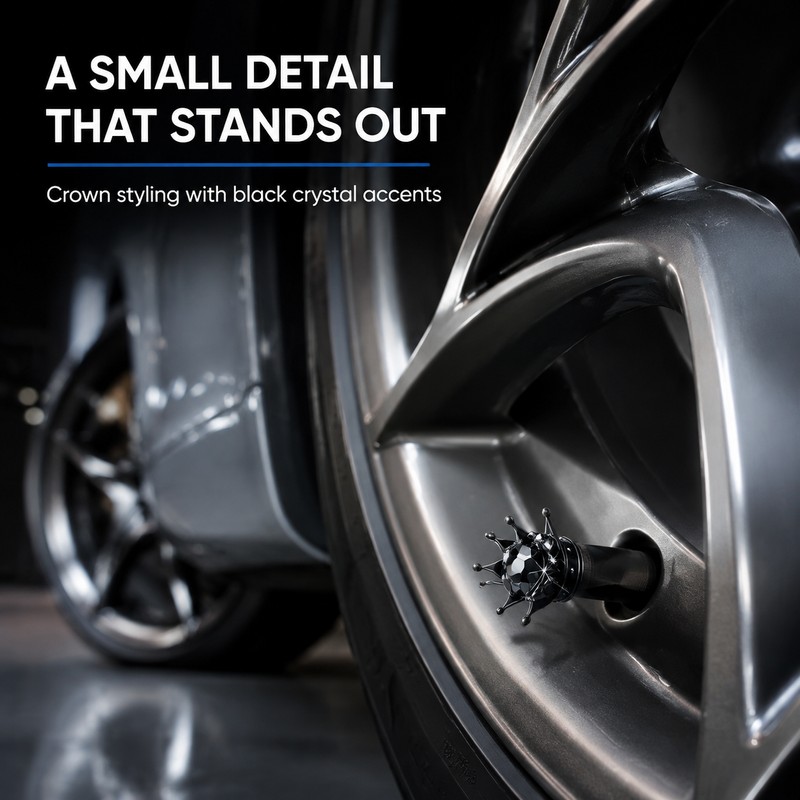 4-Piece Crown Rhinestone Tire Valve Stem Caps