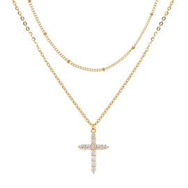 MILAKOO Multilayered Cross/Disc Pendant Necklace Choker Stackable Silver/Gold Layering Long Necklace for Women, Stainless Steel, No Gemstone