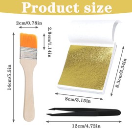 ZesNxj 200 Blatt Blattgold zum Basteln mit Kleine Weiche Pinsel und Schwarze Gerade Pinzel, Goldpapier, Goldfolie zum Basteln, Goldpapier zum Basteln für Nägel Holz Möbel Dekoration