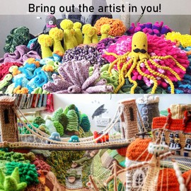 YAMEE 6 Pieces 50 g Hand Knitting Yarn Colour Gradient Wool for Knitting Gradient Wool Crochet Yarn Knitting Yarn Hand Knitted Yarn Weaving Yarn with Crochet Hooks and Crochet Yarn Set