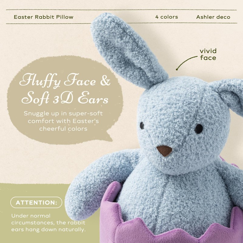 Ashler Easter Bunny Shaped Pillow, Easter Egg Throw Pillow, Soft