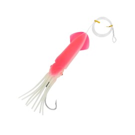 BLUEWING Upgraded Lighted Glow Squid Lure 12in Fishing Water Activate LED Dual-End Flashing Lights with SS Trolling Hook and 300lb Mono Line Deep Drop Flasher Up to 150h Pink-Red