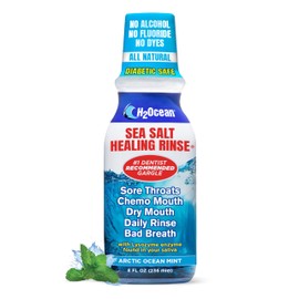 H2Ocean Healing Rinse Mouthwash- Great Tasting Sea Salt & Xylitol Mouth Wash for Fresh Breath & Dry Mouth - Alcohol & Fluoride Free - Arctic Ocean Mint 8oz