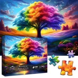 Rainbow Tree of Life Puzzles for Adults 1000 Pieces, Colorful Landscape Gradient Jigsaw Puzzle, Tree Nature Puzzle Scenery