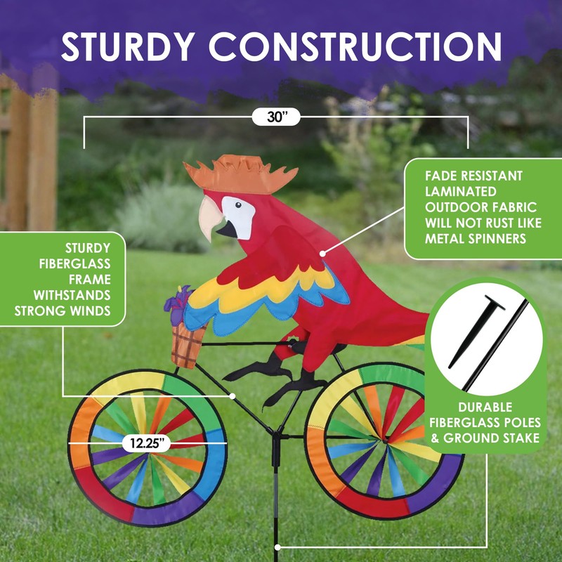 Bike Spinner Parrot 30" – Tropical Bird Design, Weather-Resistant Outdoor