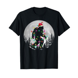 Bigfoot Christmas Lighting Santa Hat Night Moon Xmas Gifts T-Shirt