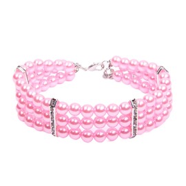 XKSRWE 3 Rows Dog Cat Pearls Necklace Collar with Bling Accessories Pet Puppy Jewelry for Female Dogs Cats Small Medium (Pink, Small)