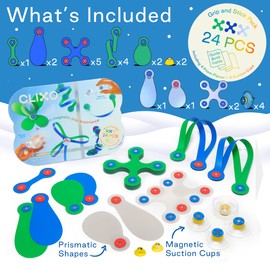 Clixo Window Pack: Suncatcher Kit for Kids - Magnetic Toy Rainbow Maker Prism Set for Smooth Surfaces, Travel-Friendly Toy for Car Windows, 24 Pieces Including Prismatic Parts and Suction Cups