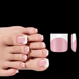 Toe Nail Press Ons, 150pcs Pink Real Square French tip Press on Toenails for Women, Pre-Designed Soft Gel Toe Nail Tips, Soak off Acrylic Fake Toe Nail Extensions 15 Sizes