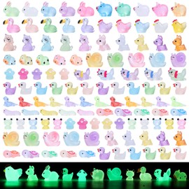 LOVEXIRAN Luminous Mini Resin Animals to Hide 120 Pcs Tiny Resin Animals Glow in The Dark for Miniature Fairy Garden Decoration Accessories Micro Landscape Aquarium Potted Decoration