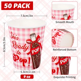 50Pcs She's Ready to Pop Paper Cups Baby Shower Disposable Cups 9oz Soda Pop Theme Party Drinkware for New Mom Gender Reveal Baby Celebration Pregnancy Announcement Newborn Supplies