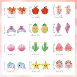 12 Pairs Clip On Earrings for Little Girls, Princess Clip Earrings Clip On Earring And Earring Set Non Pierced Earrings Dress up Jewelry Accessories for Toddler Kids (Fruit Animals)