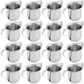 KEILEOHO 16 Pieces 3oz Mini Stainless Steel Pitcher, Stainless Steel Bell Creamer, Bell Shaped Creamer with Handle, Small Metal Pitcher for Serving Cream, Milk, Coffee