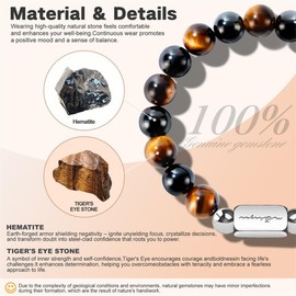 Bracelets for Men, Tiger Eye Hematite for Men Gifts, 10MM Men's Elastic Adjustable Beaded Bracelets for Men, Handcrafted Gifts For Anniversary,Christmas.