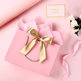 JMANNI Gift Bags, 1PCS Gift Bags Large with Ribbon and 1 Greeting Cards 2 Tissue Paper, Portable Paper Gift Bag with Handles, Birthday Gift Bags, Marble Pattern Present Bags for Christmas Wedding