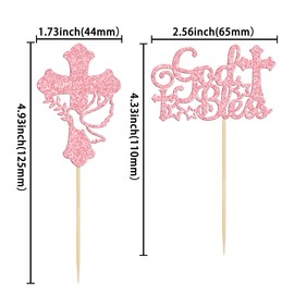 36 piezas de adornos para cupcakes con purpurina de paloma para primera comunión, bautizo, decoración para bautizo cristiano, temática de bautizo, niños y niñas, suministros de fiesta de cumpleaños, color rosa