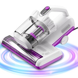 winterbear Mattress Vacuum Cleaner, 17Kpa Suction 500W High Power Handheld Roller-Type Bed Vacuum Cleaner with U-V-C Light & High Heating & Ultrasonic Tech, 2 * 30000Rpm Brush Rolls, Corded, White