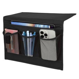 Andibro Bedside Storage Organizer with 4 Pockets, Oxford Cloth Bedside Caddy Remote Control Holder Sofa Armrest Bag Sofa Bedside Hanging Holder for Glasses Books Tablets(Black)