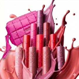 Lip Gloss Super Glossy Pink Up - Kit 10 Piezas Colección 10 Piezas Y Cosmetiquera