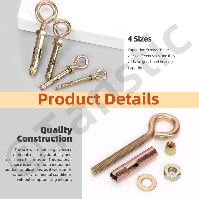 Tanstic 8Pcs M10 Concrete Eye Bolt Expansion Eyebolt Concrete Anchor