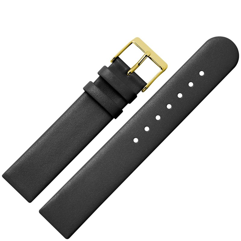 Smooth Leather Watch Strap 18 mm Black with Spring Bars