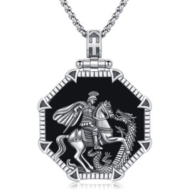 Taioiat Saint George Necklace 925 Sterling Silver St George and Dragon Medal Pendant Necklace Religious Jewelry Gift for Men Women