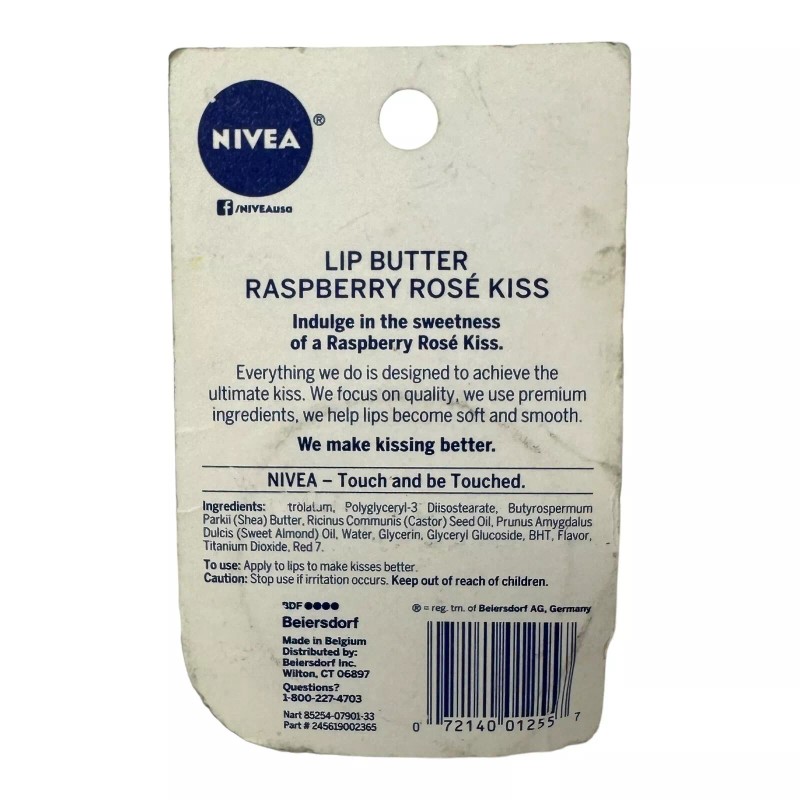 NIVEA Lip Butter Raspberry Rose Kiss 0.59 oz Tin Shea